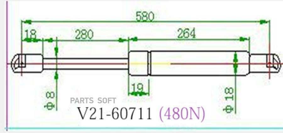 Амортизатор багажника JETT V21-60711 JETT арт. V21-60711