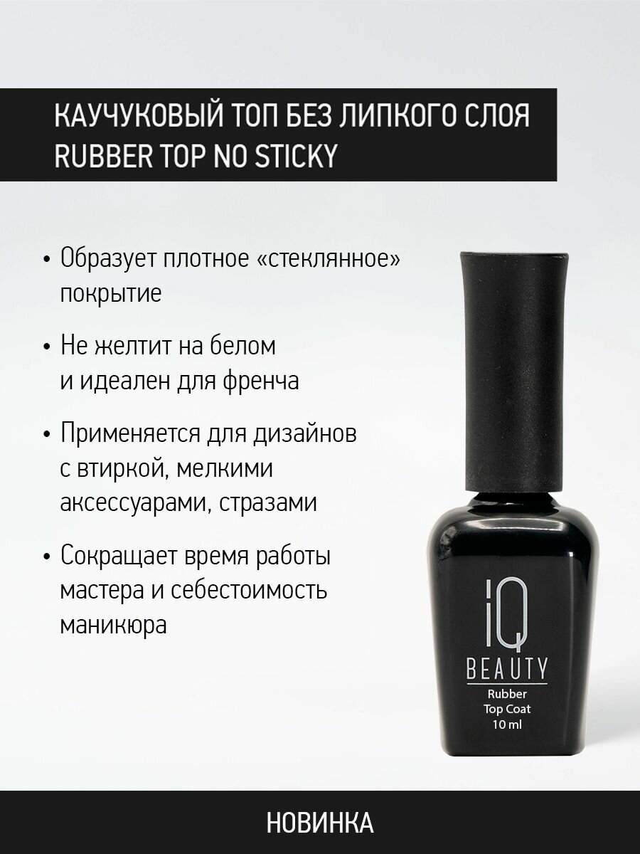 Топ для гель-лака IQ Beauty Rubber Top No Sticky, каучуковый, без липкого слоя, 10 мл