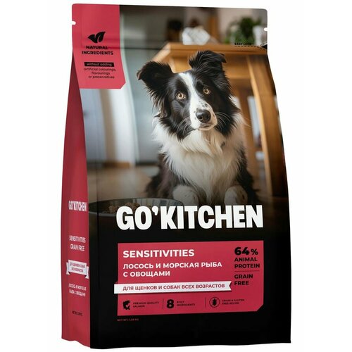 GO'KITCHEN беззерновой корм для щенков и собак с лососем и морской рыбой для чувствительного пищеварения, SENSITIVITIES Seafish 9,98 кг