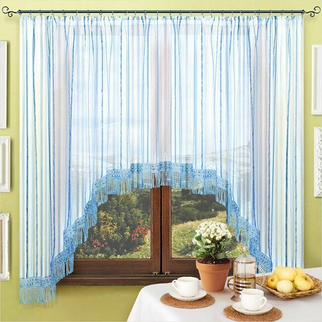 Шторы Nivasan  Арка   вуаль  крепление лентой  голубые  4x1 6 метра