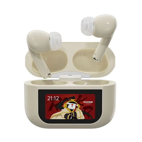 Беспроводные наушники с шумоподавлением и цветным дисплеем ROCK A5 Pro Smart Touch Screen ANC TWS Earphones белые 222100₽