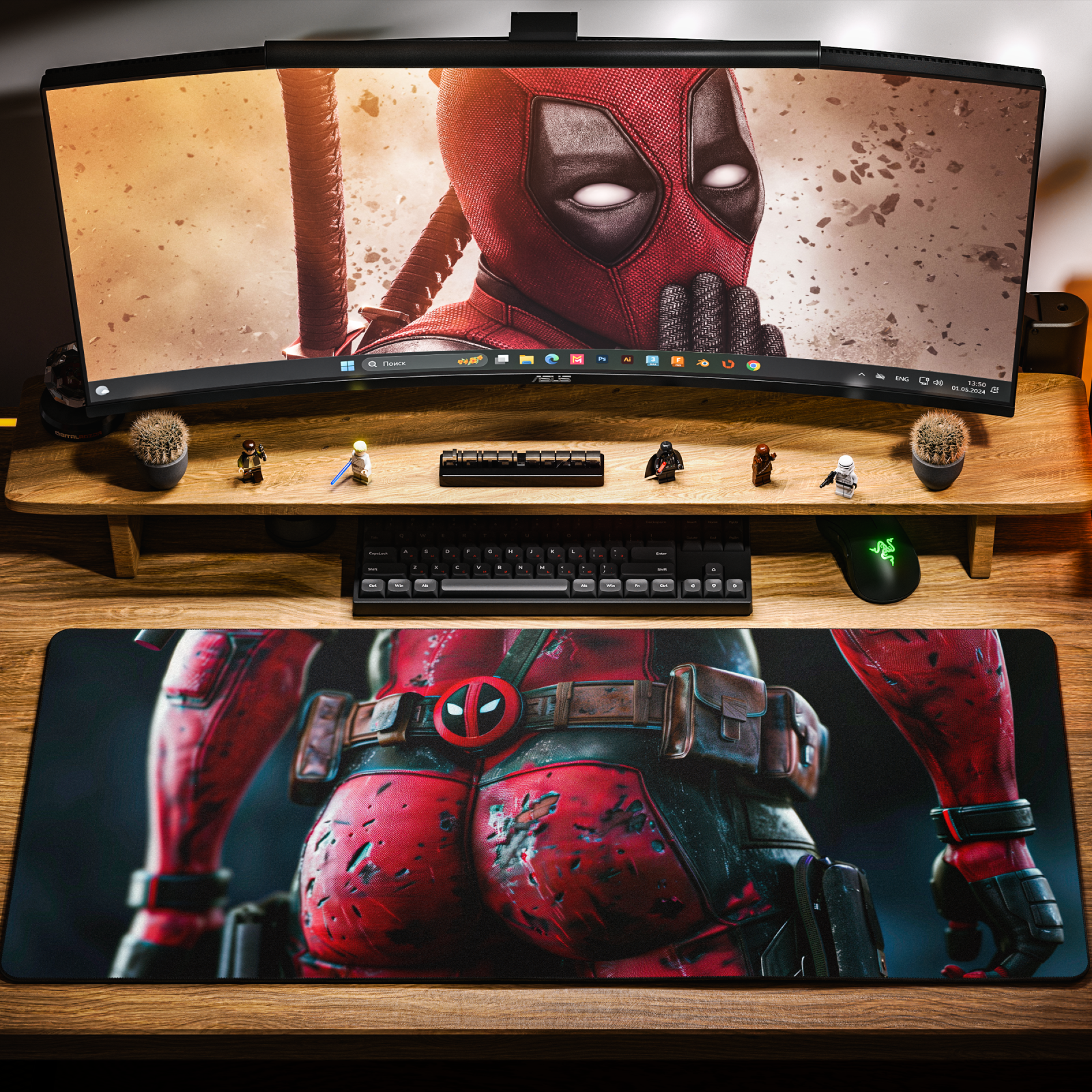 Игровой коврик для мыши DigitalRazor Deadpool back red-black 900x400x4mm, бордовый, чёрный