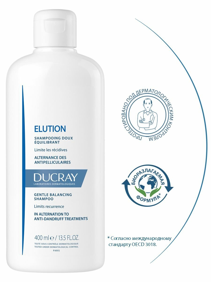 Ducray Elution шампунь мягкий балансирующий, 400 мл, оздоравливающий — фото 1