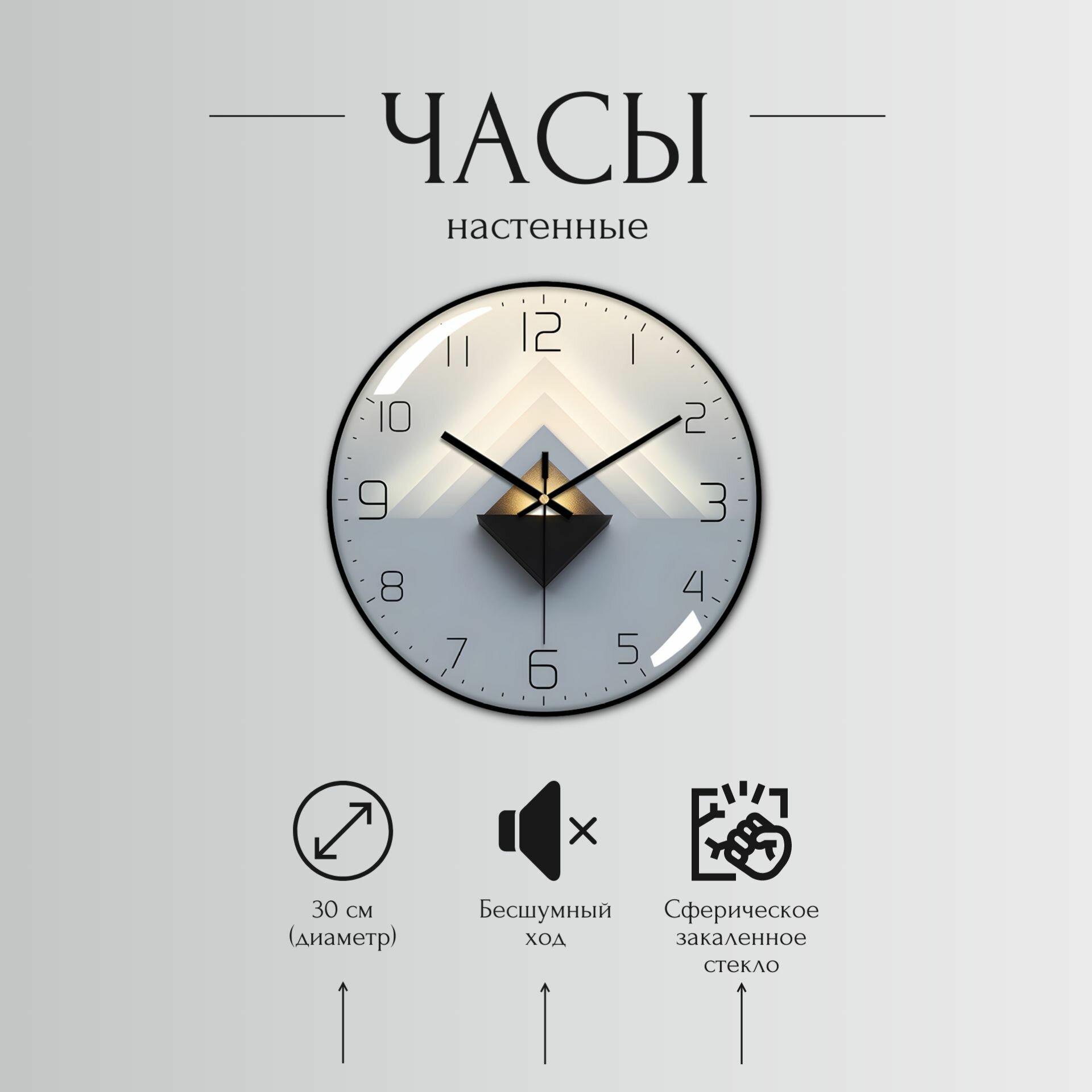 Часы настенные бесшумные с широким углом обзора d-30 см