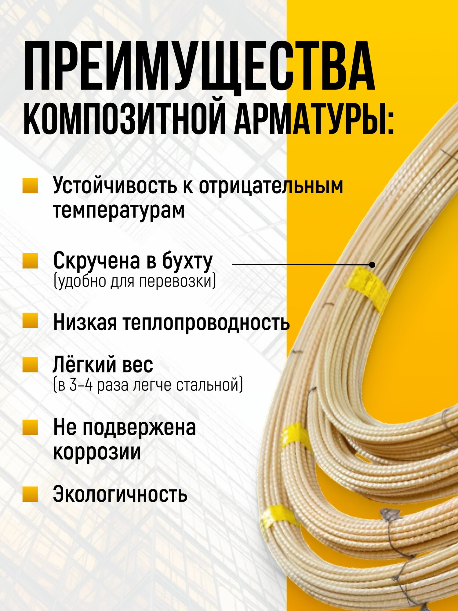 Арматура стеклопластиковая диаметр 8 мм / композитная / бухта 50м — фото 1