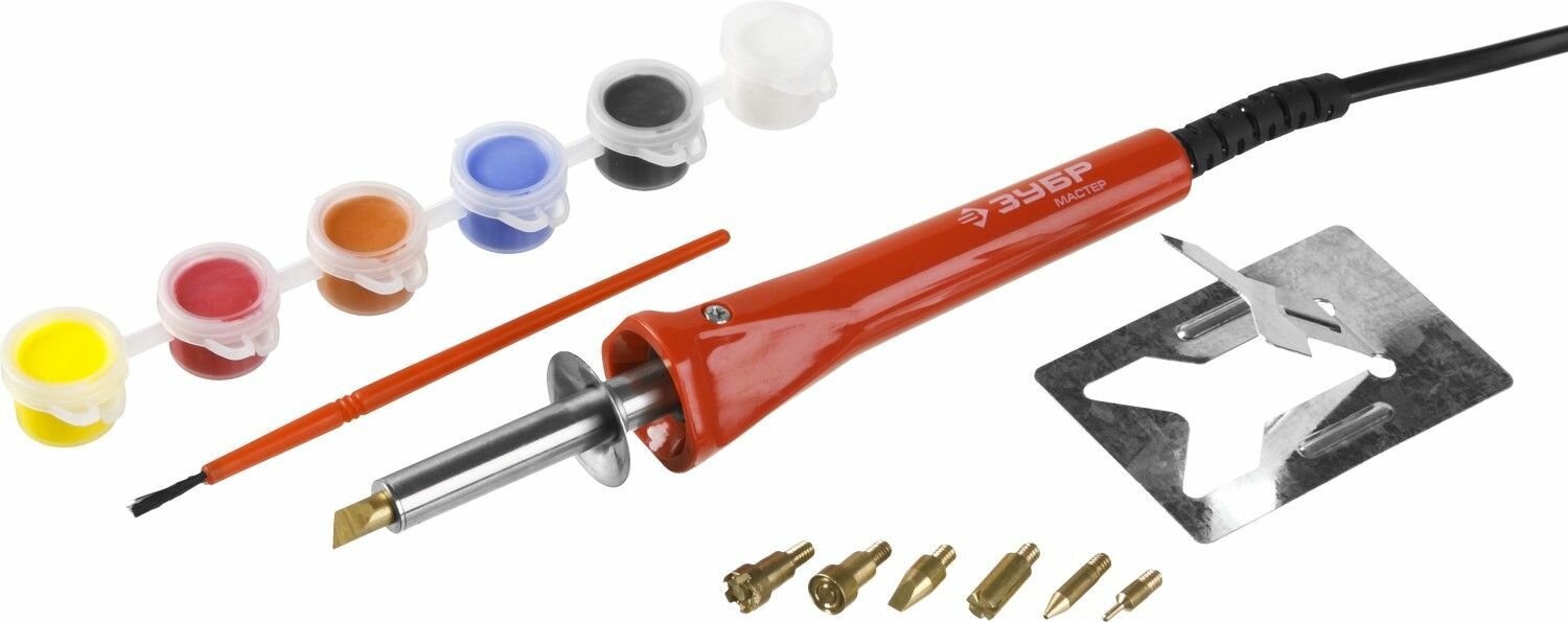 Прибор для выжигания ЗУБР 30 Вт набор насадок и красок 55425