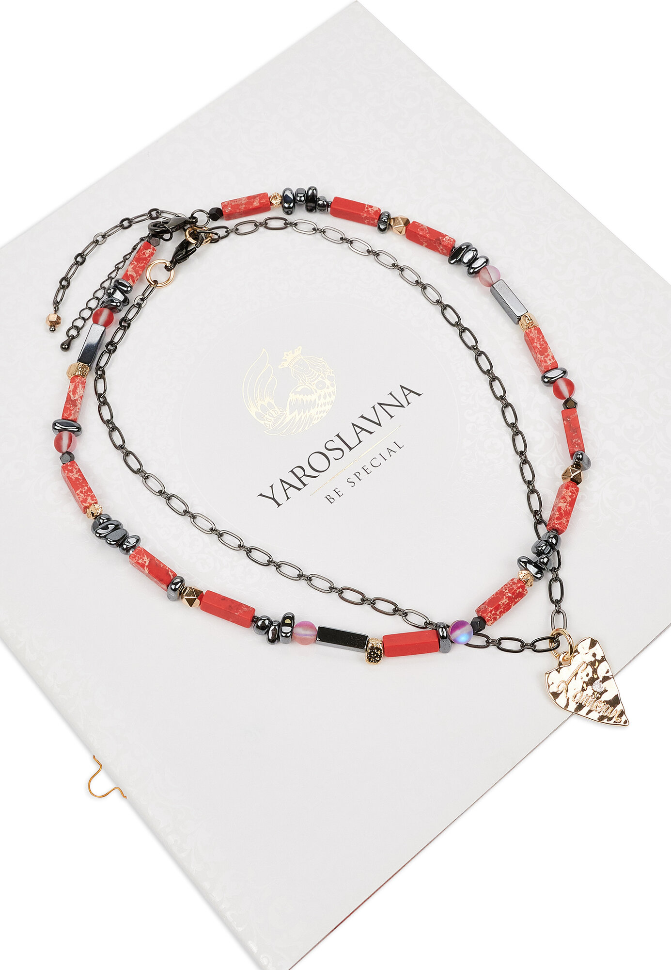 Чокер YAROSLAVNA, варисцит, циркон, гематит, длина 42 см, черный, красный — фото 1