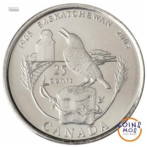 Канада 25 центов 2005 г. 100 лет провинции Саскачеван. Птица