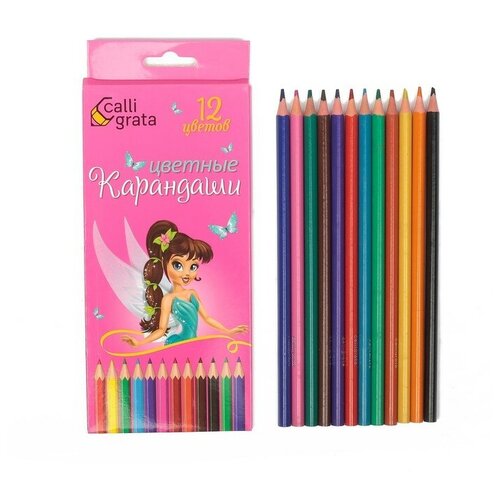 Карандаши цветные 12 цветов Принцесса, корпус деревянный, шестигранный ксилофон деревянный детский цветные карандаши