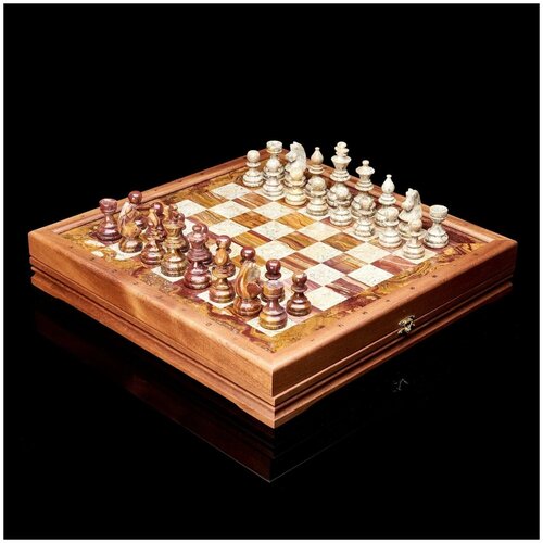 Шахматы деревянные с полем из мрамора и фигурами из оникса Американские 43х43 см
