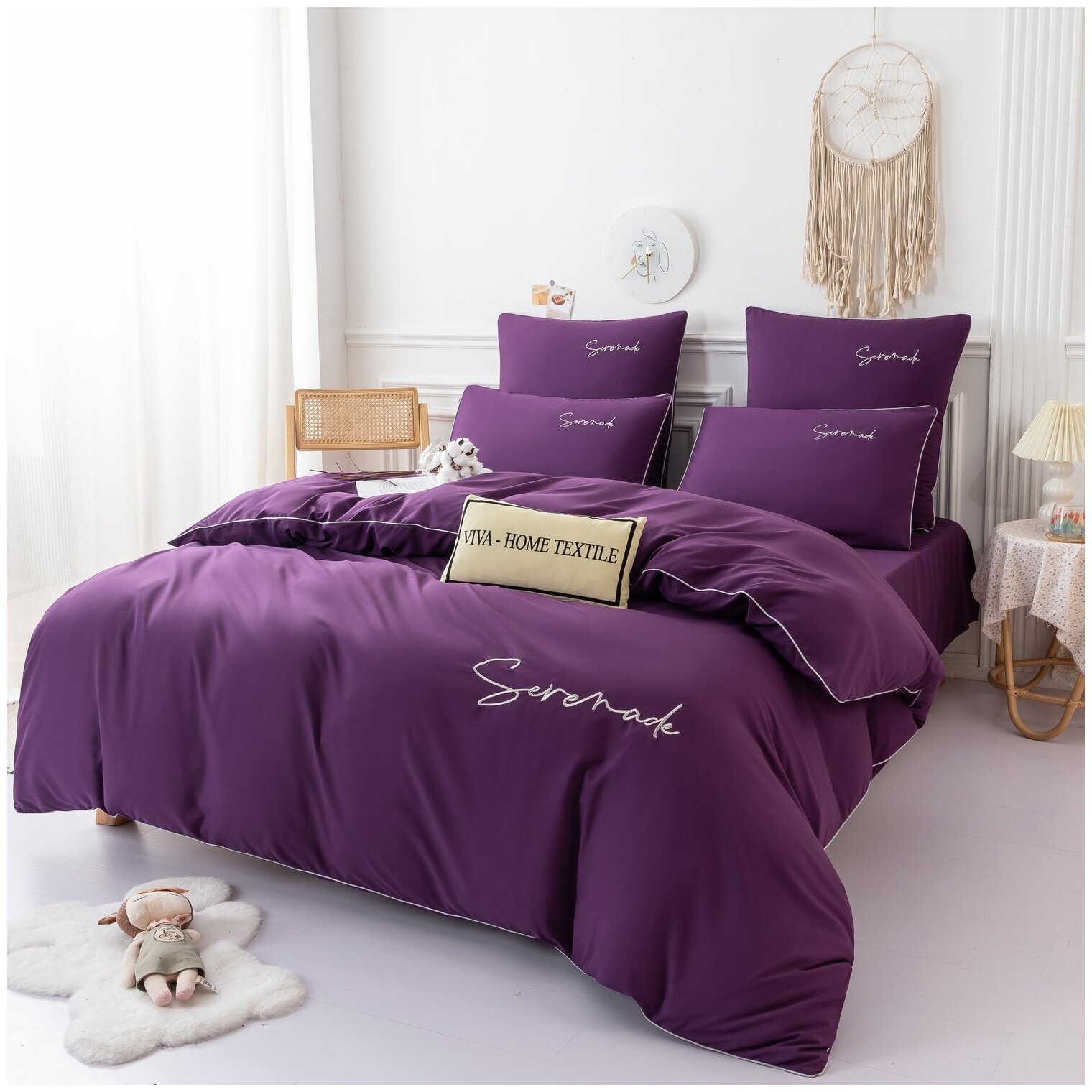 Комплект постельного белья Сатин Вышивка Однотонный CH027, 1.5-спальное, 2 наволочки 70х70 см