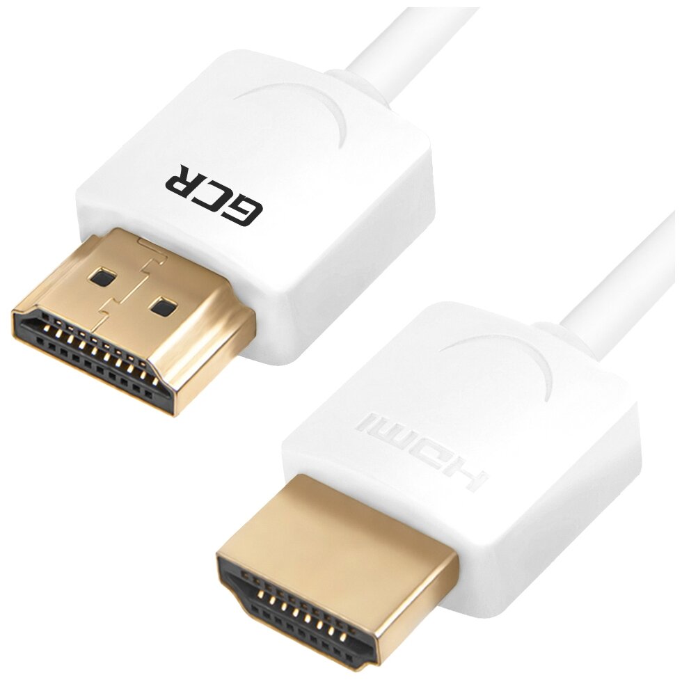 GCR Ультратонкий кабель HDMI2.0 для AppleTV, SLIM, 1.5m, белый, OD3.8mm, HDR 4:2:0, Ultra HD, 4K60Hz, 18.0 Гбит/с, 32/32 AWG