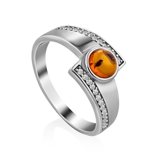 фото Amberholl изысканное серебряное кольцо с коньячным янтарём и кристаллами «ренессанс»