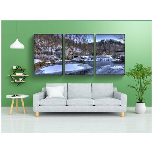 фото Набор модулных постеров для интерьера "зима, мельница, висконсин" 60x90 см. в тубусе, без рамки lotsprints