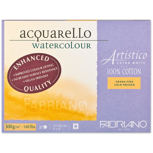 Блок для акварели Fabriano Artistico Extra White 300 г/м2 23x30,5 см Фин 20 листов склейка по 4 сторонам