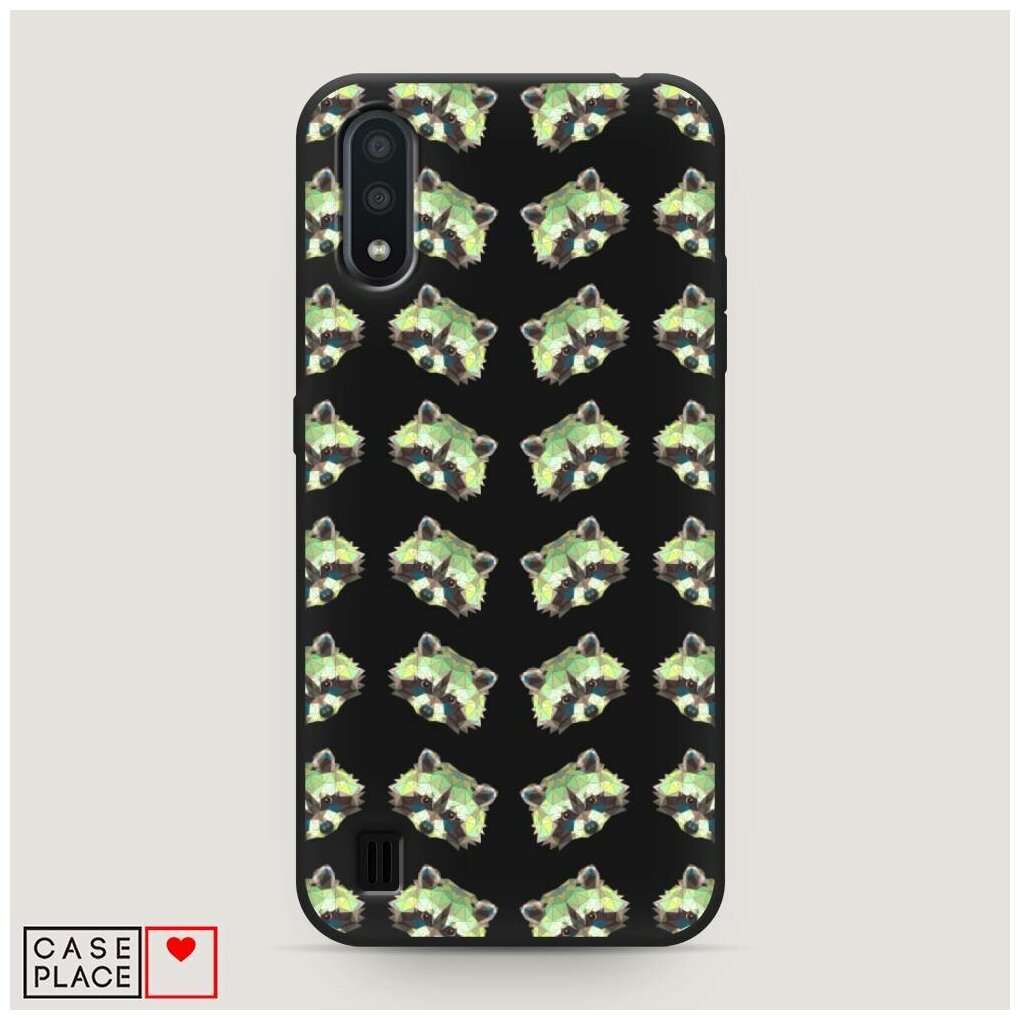 Матовый силиконовый чехол "Мордочки енотов фон" на Samsung Galaxy A01 / Самсунг Гэлакси А01
