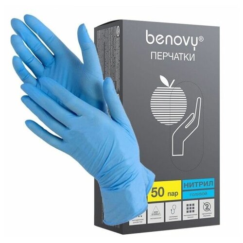 фото Нитриловые перчатки одноразовые benovy размер m голубые 100 шт