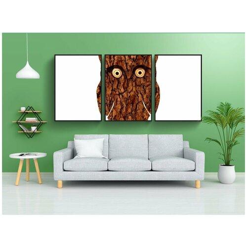 фото Набор модулных постеров для интерьера "сова, кора дерева, животное" 60x90 см. в тубусе, без рамки lotsprints