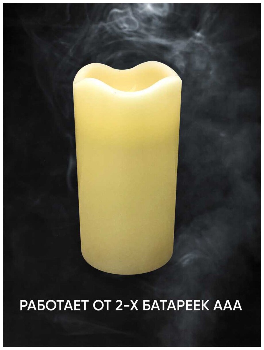 Светильник декоративный, настольный Свеча 12-21 работающий от 2xААА, высота 9 см, диаметр 7 см / корпус- воск / желтое мерцающее свечение - фотография № 5