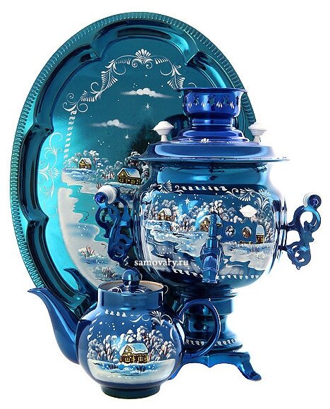 Набор самовар электрический 3 литра с художественной росписью "Зимний вечер", "овал", арт. 155690