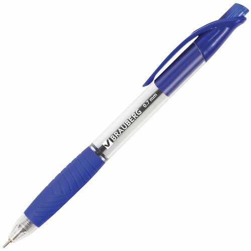 Ручка шариковая масляная автоматическая с грипом BRAUBERG Jet, синяя, узел 0,7 мм, линия письма 0,35 мм, 142132