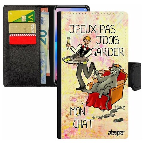 фото Чехол книжка на смартфон apple iphone 8 plus, "не могу - сижу с котом!" карикатура повод utaupia