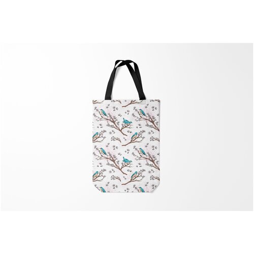 фото Сумка-шоппер / 31х42 см / птицы / разные птички весной на ветках сакуры burnettie
