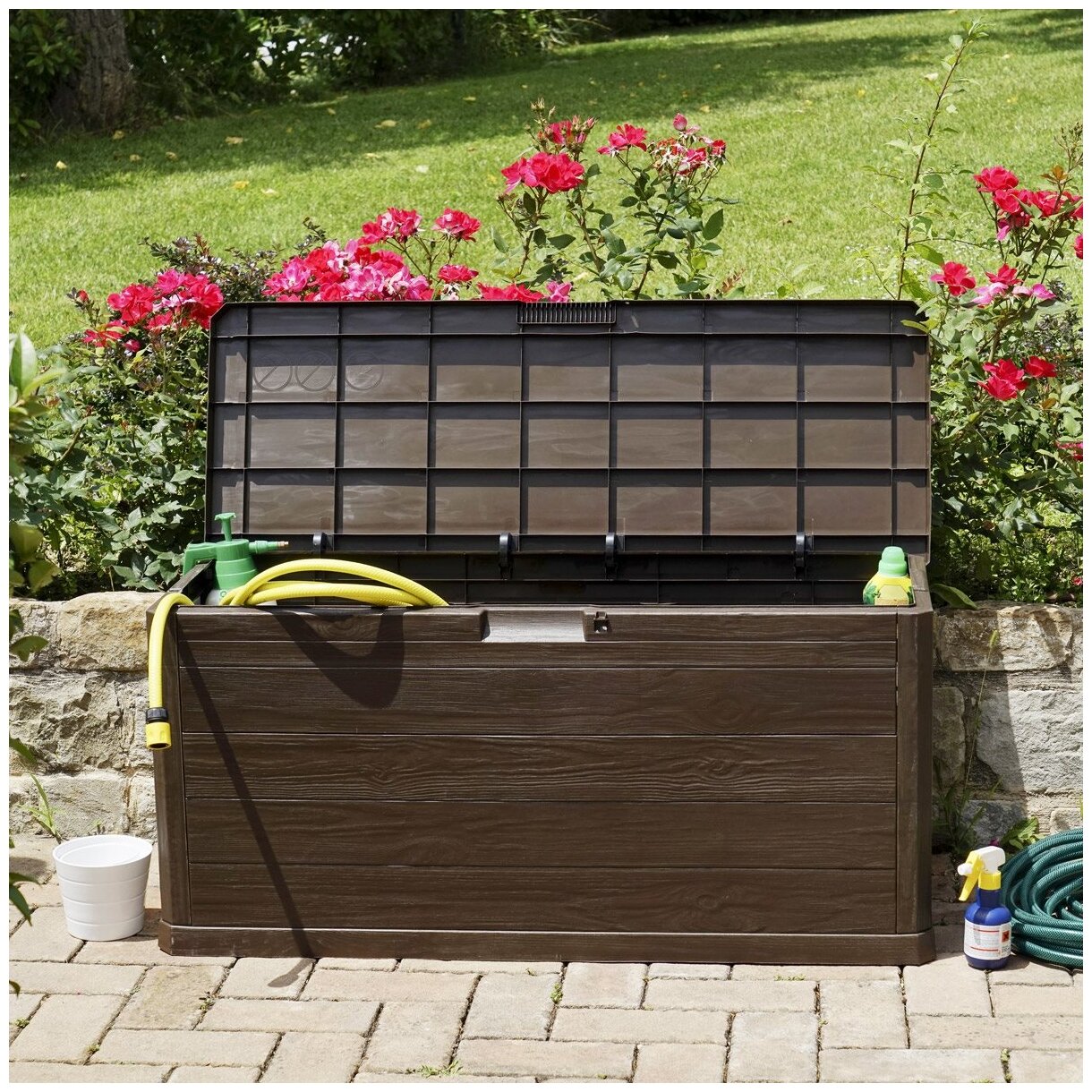 Садовый сундук для хранения вместительный TOOMAX WOODY'S LINE S BOX (56x117х45), 280 л, коричневый - фотография № 5