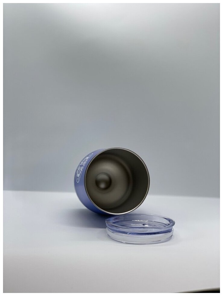 Чашка с крышкой , с двойными стенками нержавеющая сталь, пластик 354 мл, с печатью эмблемы ХК "Сибирь" цвет синий матовое покрытие - фотография № 4
