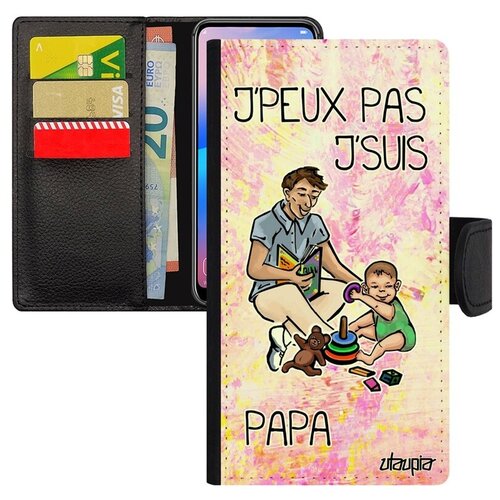 фото Простой чехол-книжка на смартфон // xiaomi mi 8 // "не могу - стал папой!" семья рисунок, utaupia, светло-розовый