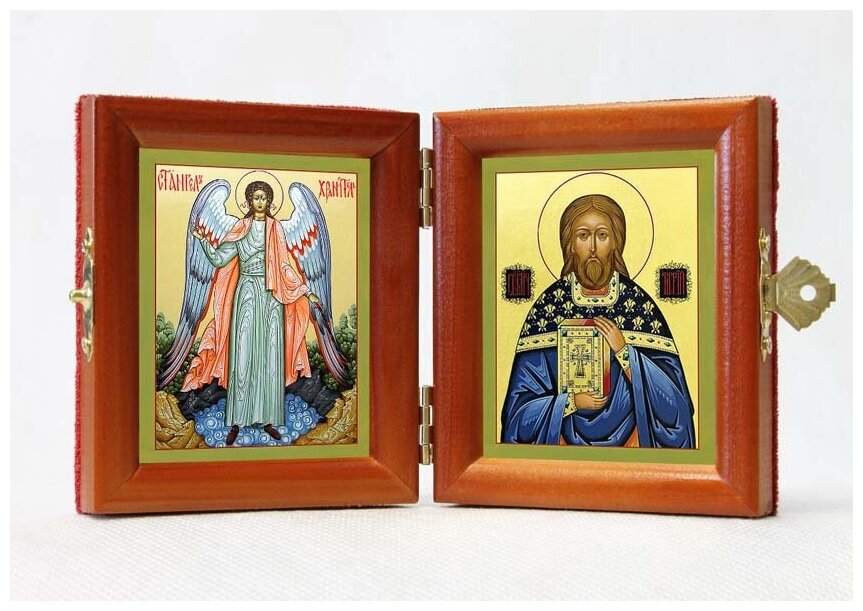 Складень именной "Священномученик Тигрий Константинопольский - Ангел Хранитель", из двух икон 8*9,5 см
