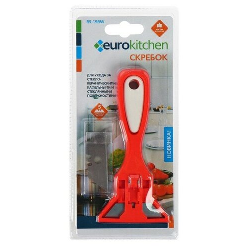 Скребок для стеклокерамических плит Euro Kitchen цвет красный/белый, 1 шт(+ 3 лезвия)