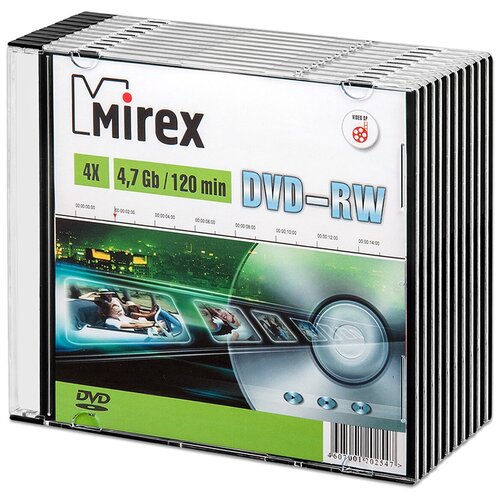 Диск Mirex DVD-RW 4,7Gb 4x, slim box, упаковка 10 шт.