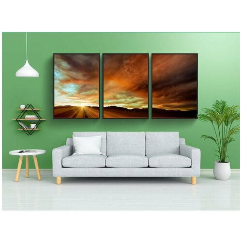 фото Набор модулных постеров для интерьера "заход солнца, природа, панорама" 60x90 см. в тубусе, без рамки lotsprints