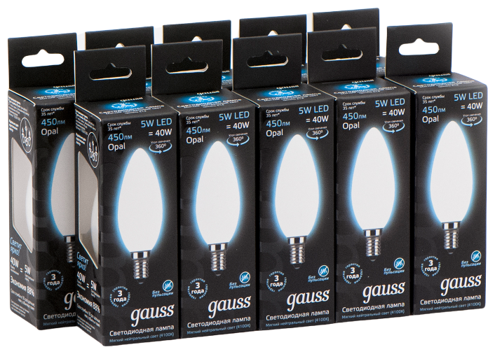 Светодиодная лампа GAUSS LED Filament Candle OPAL E14 5W 4100К (упаковка 10 шт)