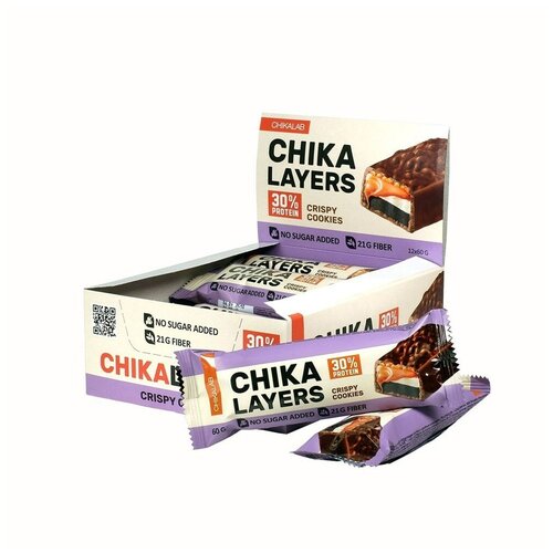 Chikalab Протеиновый батончик Chikalab – Chika Layers - Crispy Cookies (20 шт) chikalab батончик протеиновый layers фундук карамель 60 г 20 шт