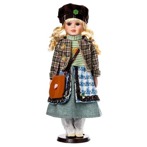 фото Кукла коллекционная керамика "блондинка с кудрями, клетчатый зелёный пиджак" 40 см mikimarket
