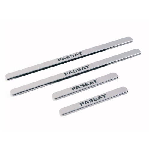 фото Накладки на пороги npk-008, vw passat b5, b6, b7, надпись 'passat' (нерж. сталь) (к-т 4 шт.) dollex