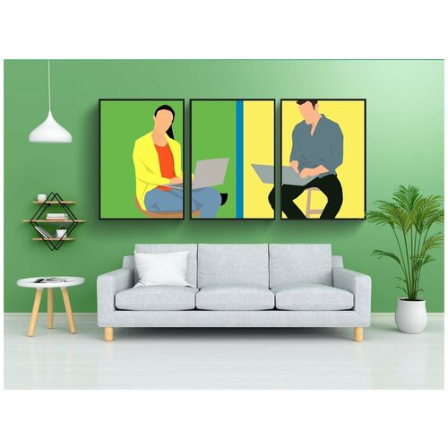 фото Набор модулных постеров для интерьера "работа в офисе, всемирная связь, получать сообщения" 60x90 см. в тубусе, без рамки lotsprints