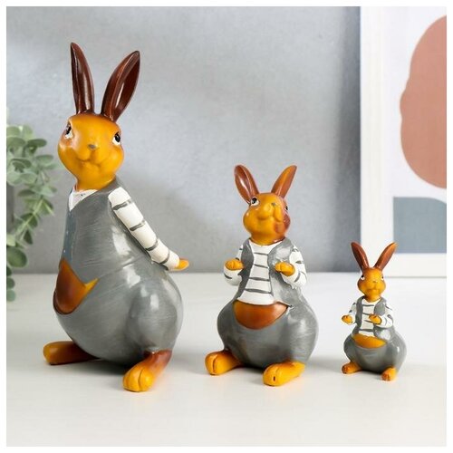 фото Сувенир полистоун "нарядные кролики" набор 3 шт 8,4х4х4,4 13х7х6,5 21х11х7,5 см mikimarket