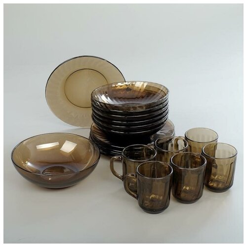 фото Сервиз столовый skiico kitchenware 19 предметов / набор столовый из черного стекла / набор посуды из стекла для украшения стола