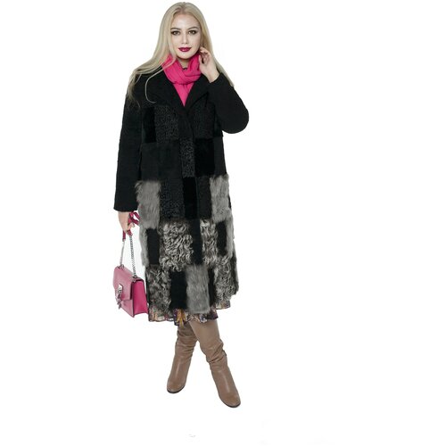Женское комбинированное пальто размер 48-50, из меха разных фактур Овчины
