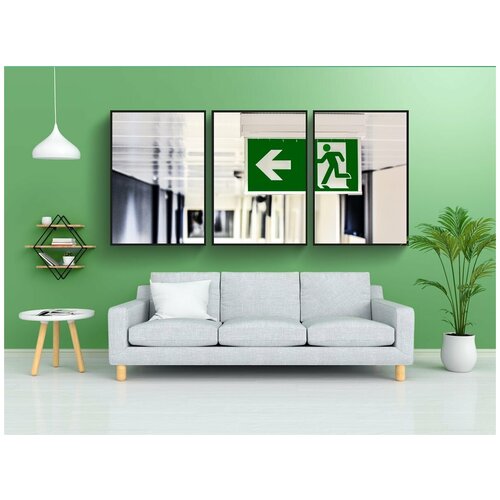 фото Набор модулных постеров для интерьера "аварийный выход, выход, знак" 60x90 см. в тубусе, без рамки lotsprints