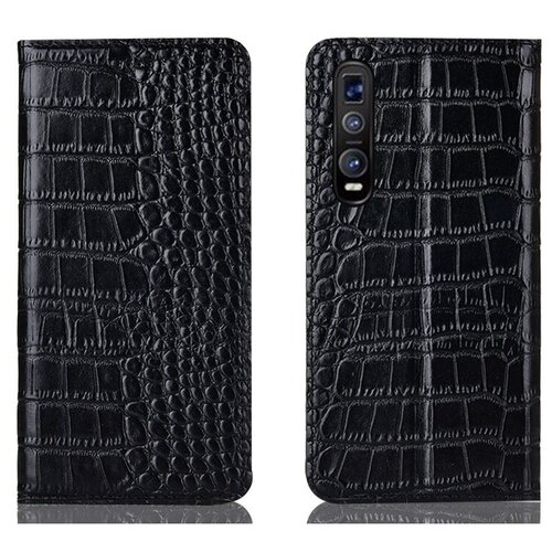 фото Чехол-книжка mypads premium для oppo find x2 из качественной импортной натуральной кожи теленка с фактурной прошивкой рельефа кожи крокодила экзотический черный
