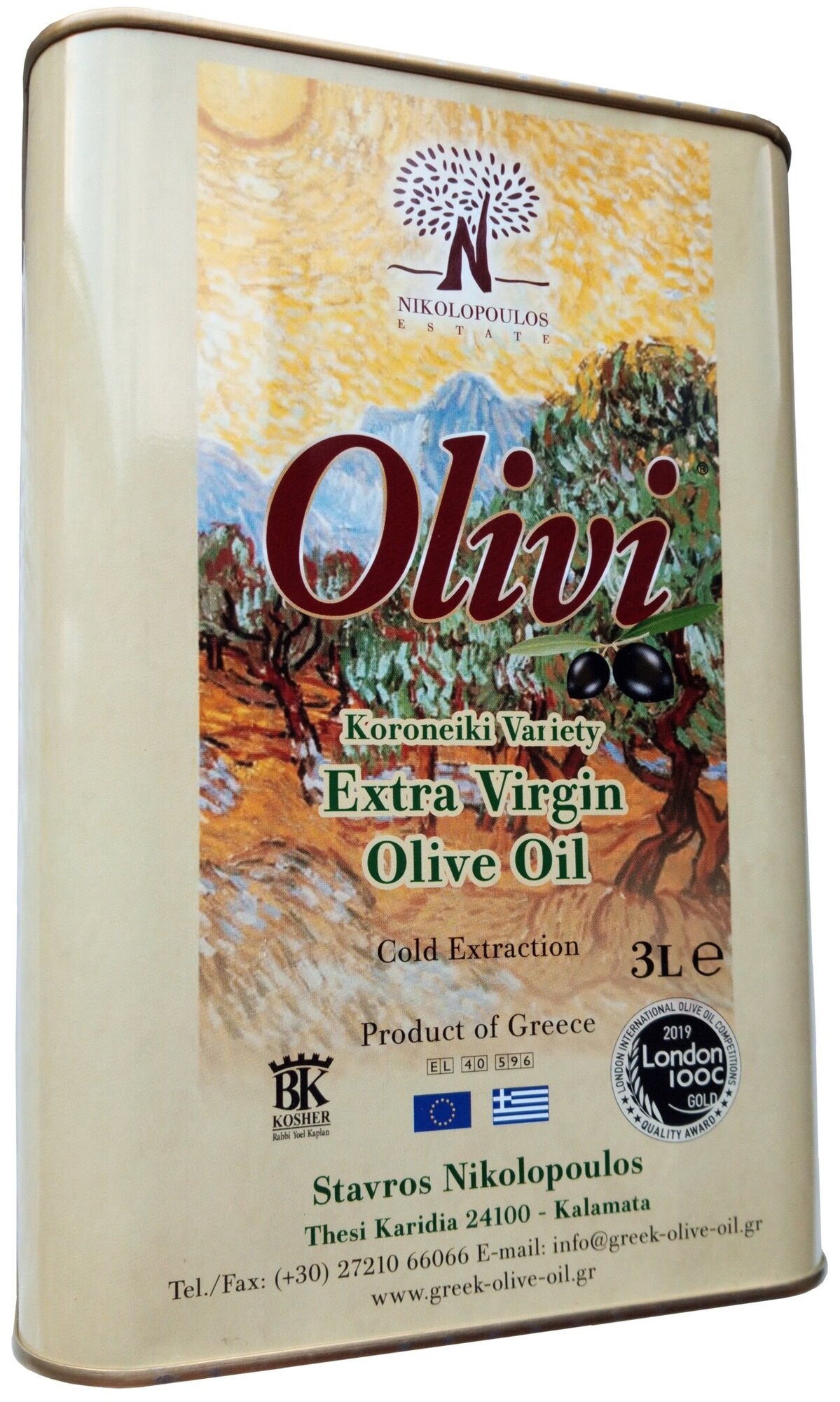 Масло оливковое Extra Virgin фермерское OLIVI, Греция, жест. банка 3л