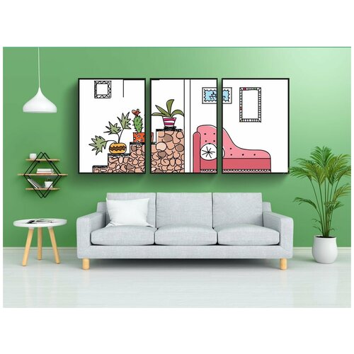 фото Набор модулных постеров для интерьера "интерьер, комната, растения" 60x90 см. в тубусе, без рамки lotsprints