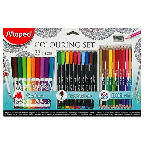 maped набор для рисования color peps 12 фломастеров 15 карандашей 897412 5 шт Набор для рисования Maped Color Peps 33 предмета: фломастеры, ручка капилярная, карандаши цветные двусторонние, точилка