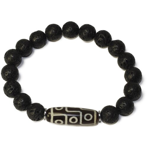 фото Браслет мужской из натуральной лавы и бусины 9 глаз 17 см на резинке / браслет из натуральных камней / бижутерия sautoir