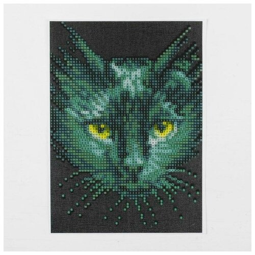 Алмазная мозаика с частичным заполнением Чёрный кот, 15 х21 см, холст. Набор для творчества алмазная мозаика кот матрос 43 7х55см