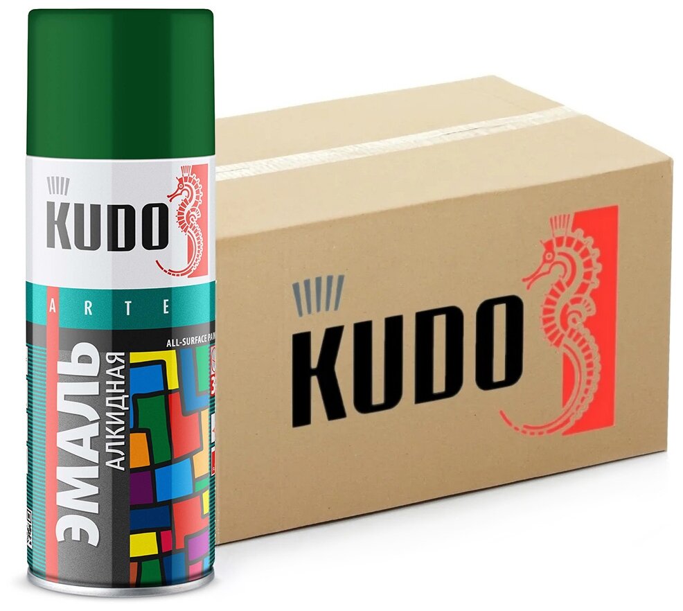Краска универсальная KUDO, зеленый, аэрозоль, 520 мл, комплект 12 шт.